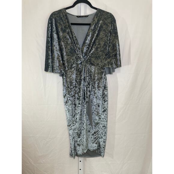 Zara Crush Velvet 70s Style Retro Holiday Party Dress  - Women Size L - Silver - Picture 1 of 5